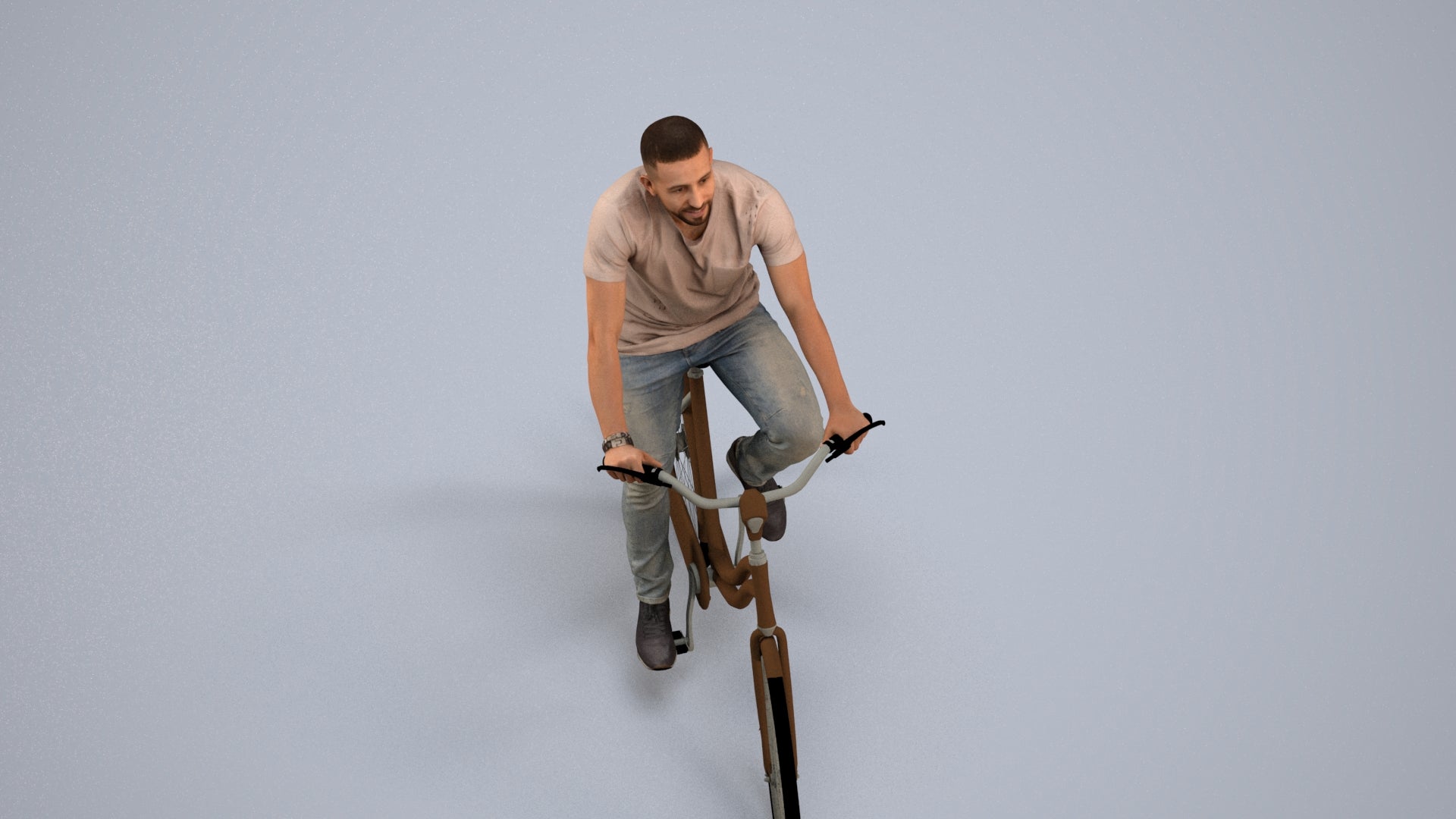 photogrammetry 3D man casual cycling, realistic human model archviz FBX, back view render