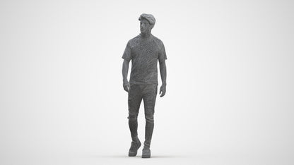 photogrammetry 3D man casual walking, realistic human model archviz FBX, three-quarter front view render