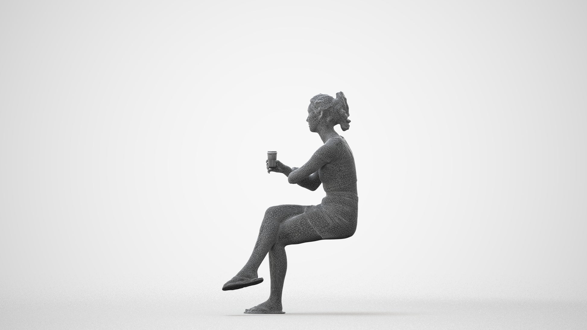 scanned 3D woman casual sitting, photogrammetry people for Enscape and V-Ray, square thumbnail