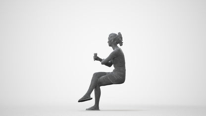 scanned 3D woman casual sitting, photogrammetry people for Enscape and V-Ray, square thumbnail
