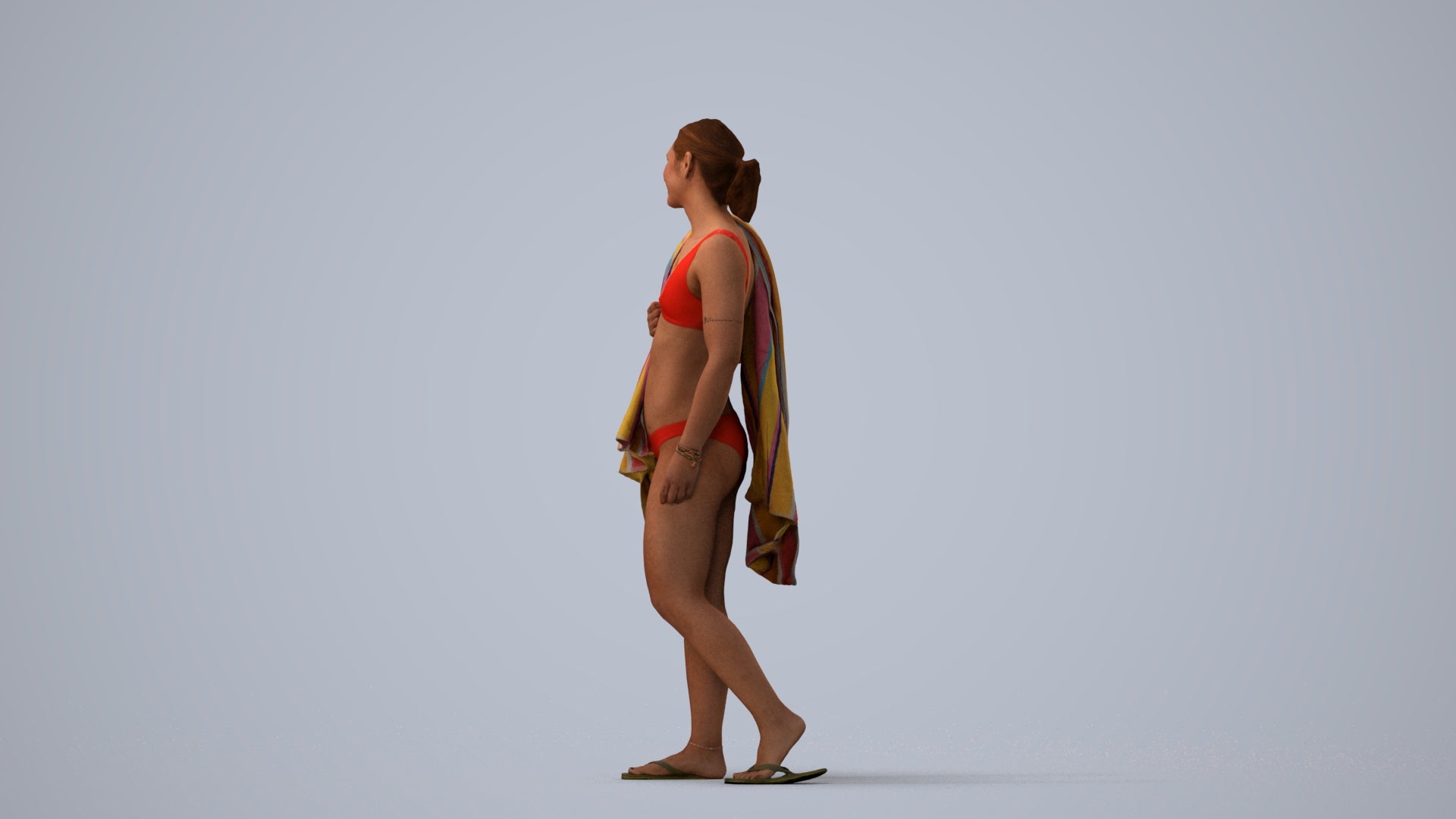 realistic 3D woman pool, scanned archviz people for Blender and 3ds Max, three-quarter view render