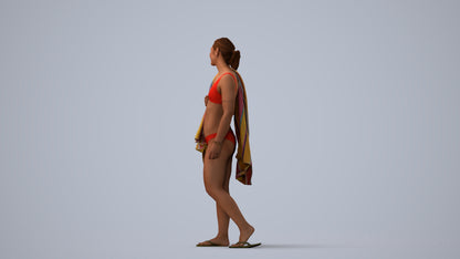 realistic 3D woman pool, scanned archviz people for Blender and 3ds Max, three-quarter view render