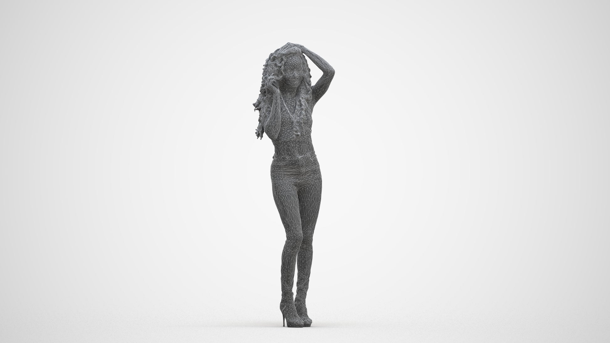 realistic 3D woman casual standing, scanned archviz people for Blender and 3ds Max, three-quarter front view render