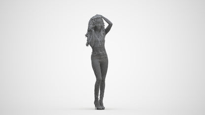 realistic 3D woman casual standing, scanned archviz people for Blender and 3ds Max, three-quarter front view render