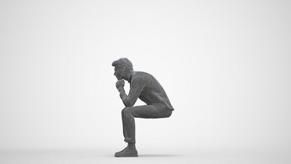 3D people model man casual sitting, scanned human for 3ds Max rendering, three-quarter front view render