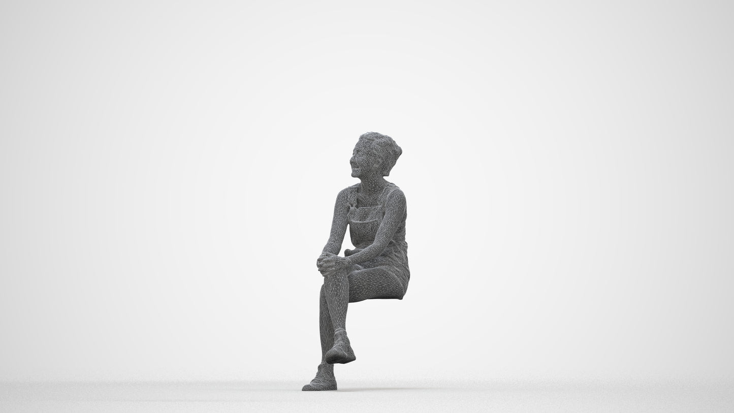 realistic 3D woman casual sitting, scanned archviz people for Blender and 3ds Max, wireframe back view