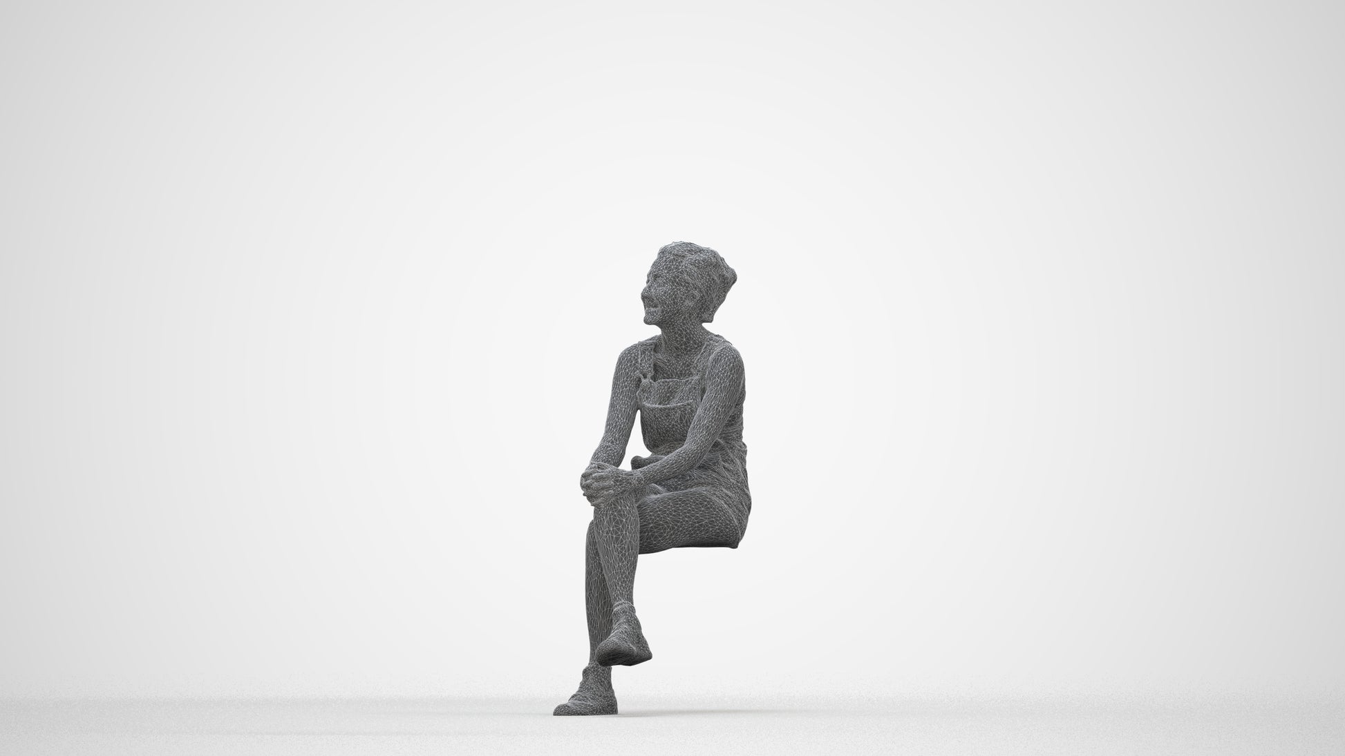 realistic 3D woman casual sitting, scanned archviz people for Blender and 3ds Max, wireframe back view