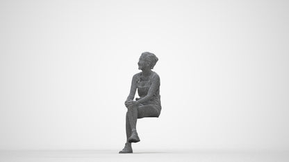 realistic 3D woman casual sitting, scanned archviz people for Blender and 3ds Max, wireframe back view