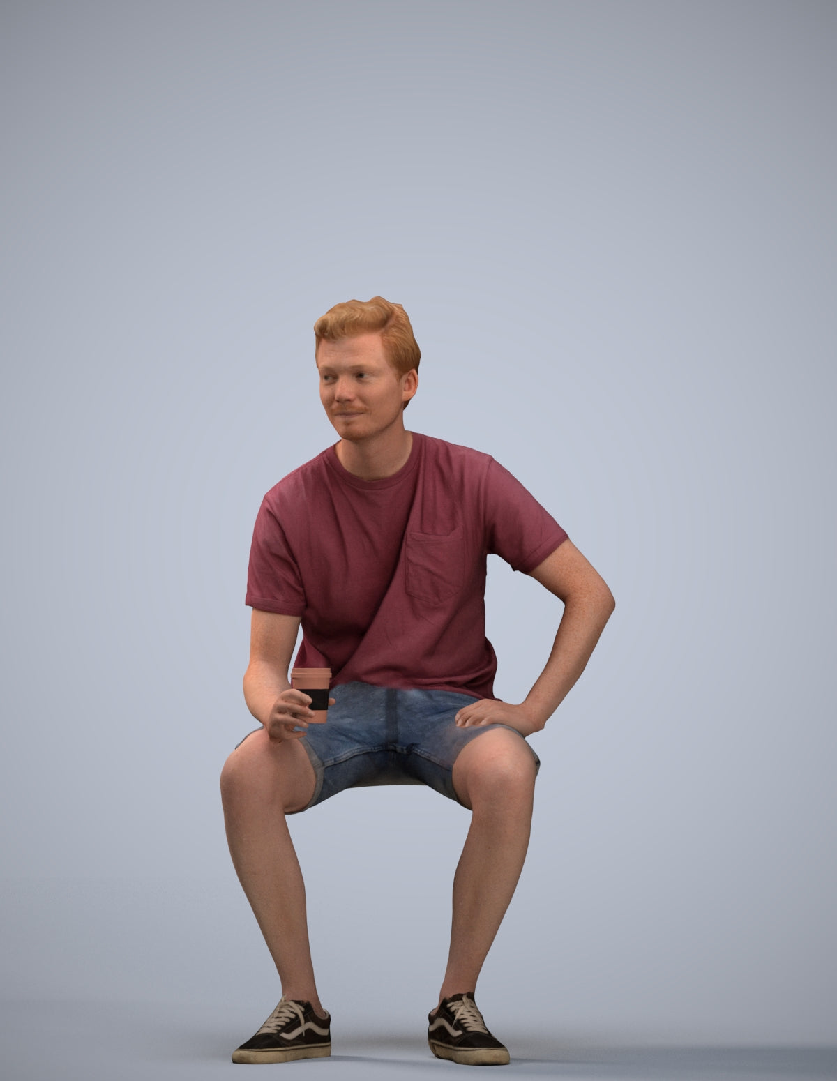 realistic 3D man casual sitting, scanned archviz people for Blender and 3ds Max