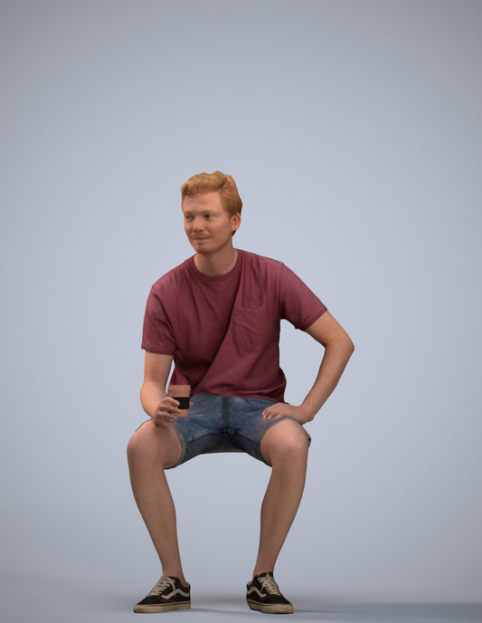 realistic 3D man casual sitting, scanned archviz people for Blender and 3ds Max