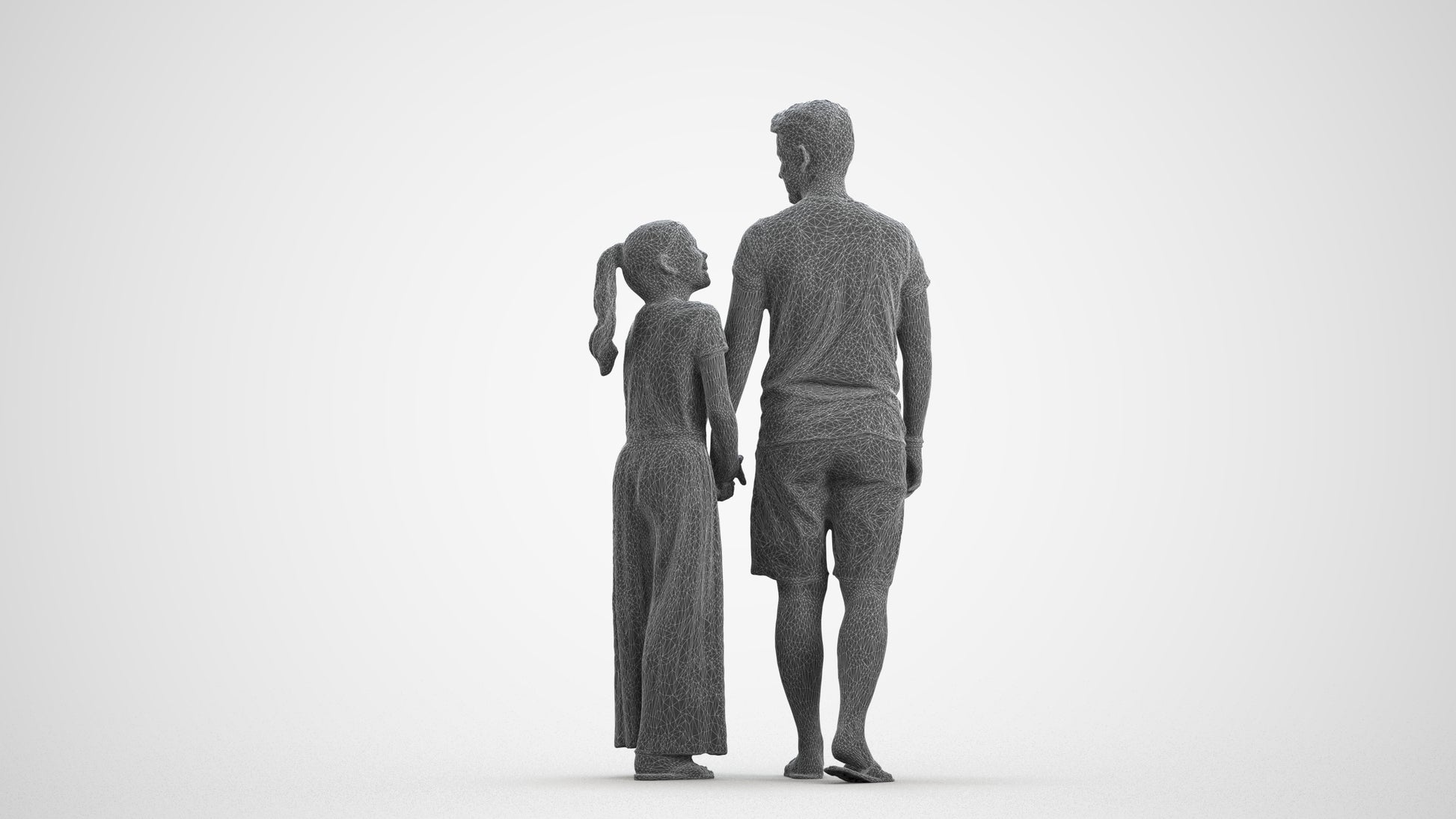realistic 3D human girl kids, archviz people FBX OBJ for Blender, wireframe front view