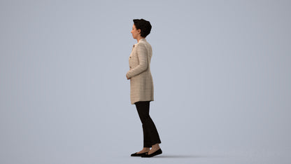 3D human model woman business, photogrammetry scanned person for archviz, three-quarter view render