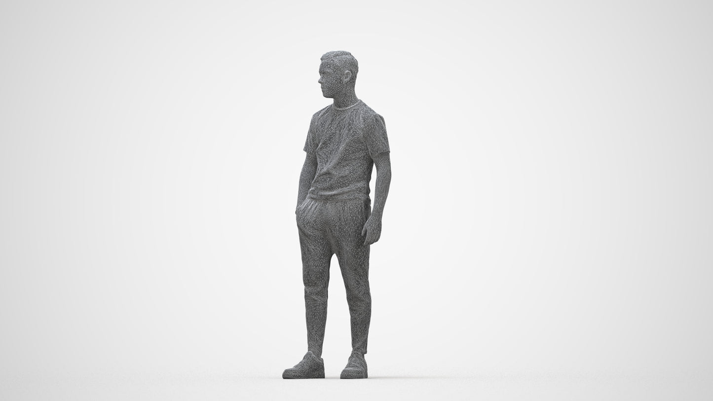 photogrammetry 3D boy casual kids, realistic human model archviz FBX, wireframe back view