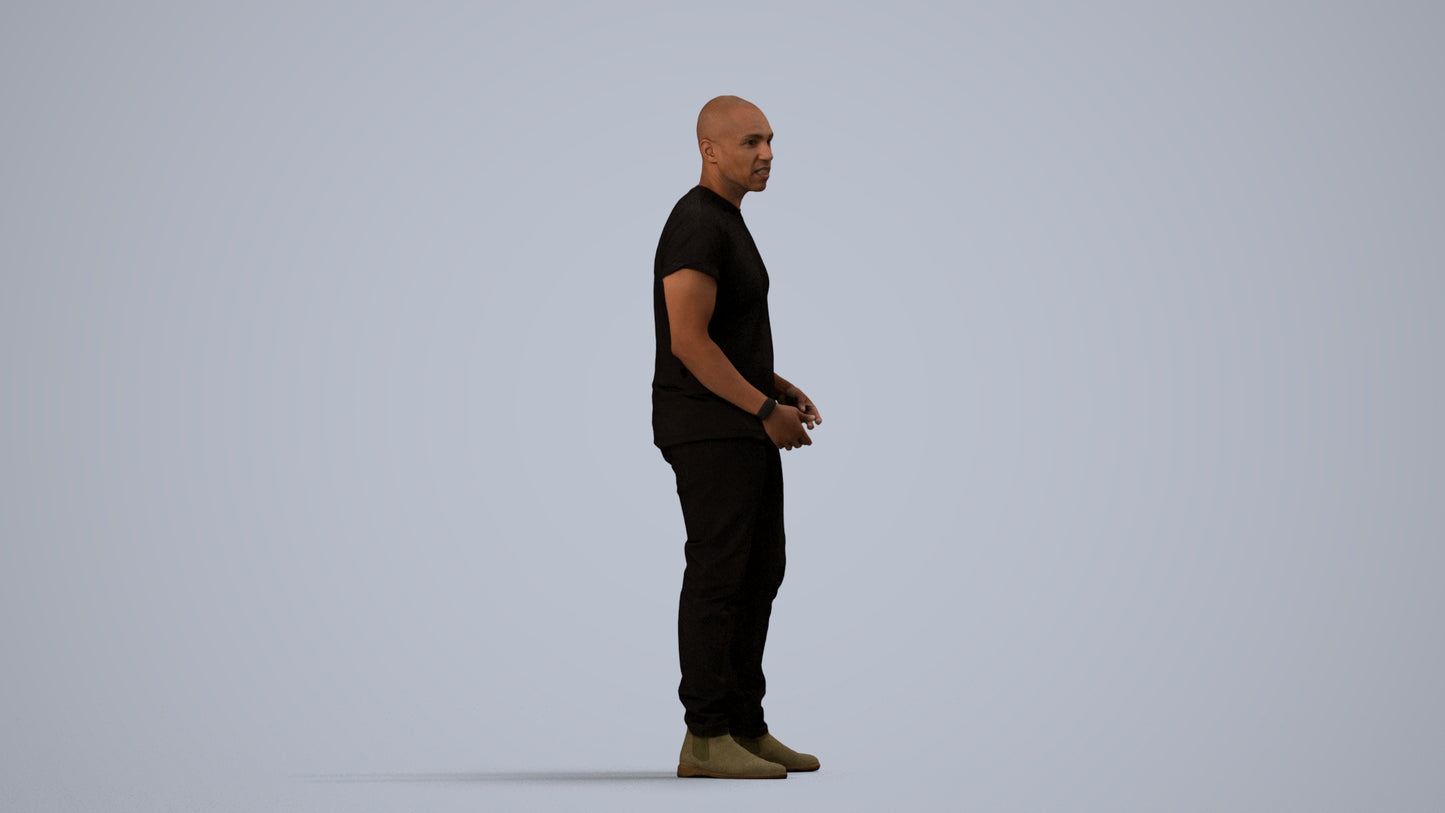 realistic 3D people man casual standing, render-ready for V-Ray and Corona, FBX OBJ, side view render