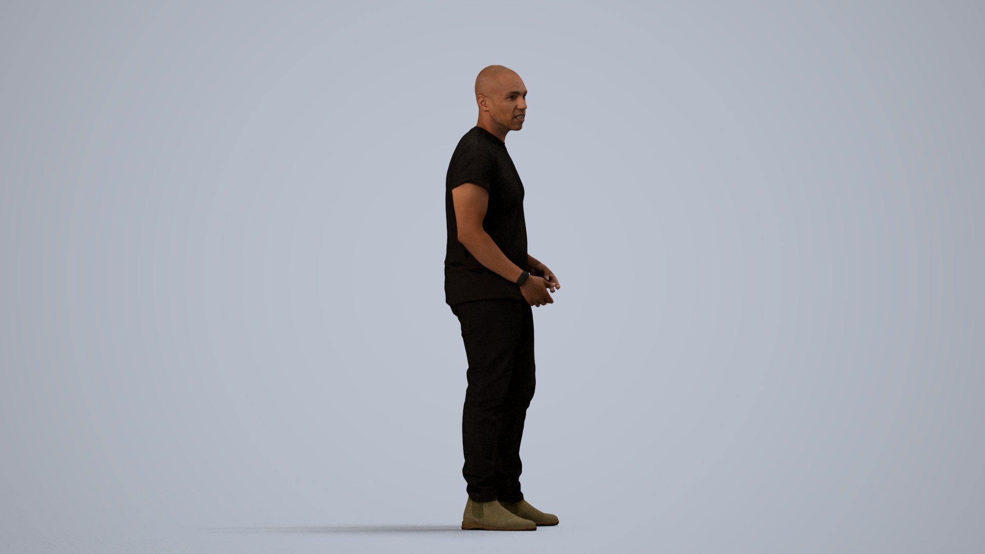 realistic 3D people man casual standing, render-ready for V-Ray and Corona, FBX OBJ, side view render