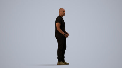 realistic 3D people man casual standing, render-ready for V-Ray and Corona, FBX OBJ, side view render