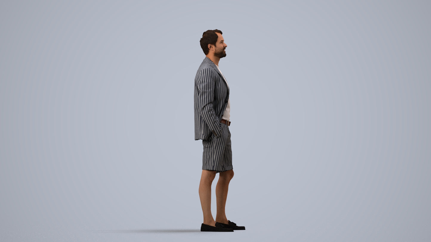 scanned 3D man business standing, photogrammetry people for Enscape and V-Ray, side view render