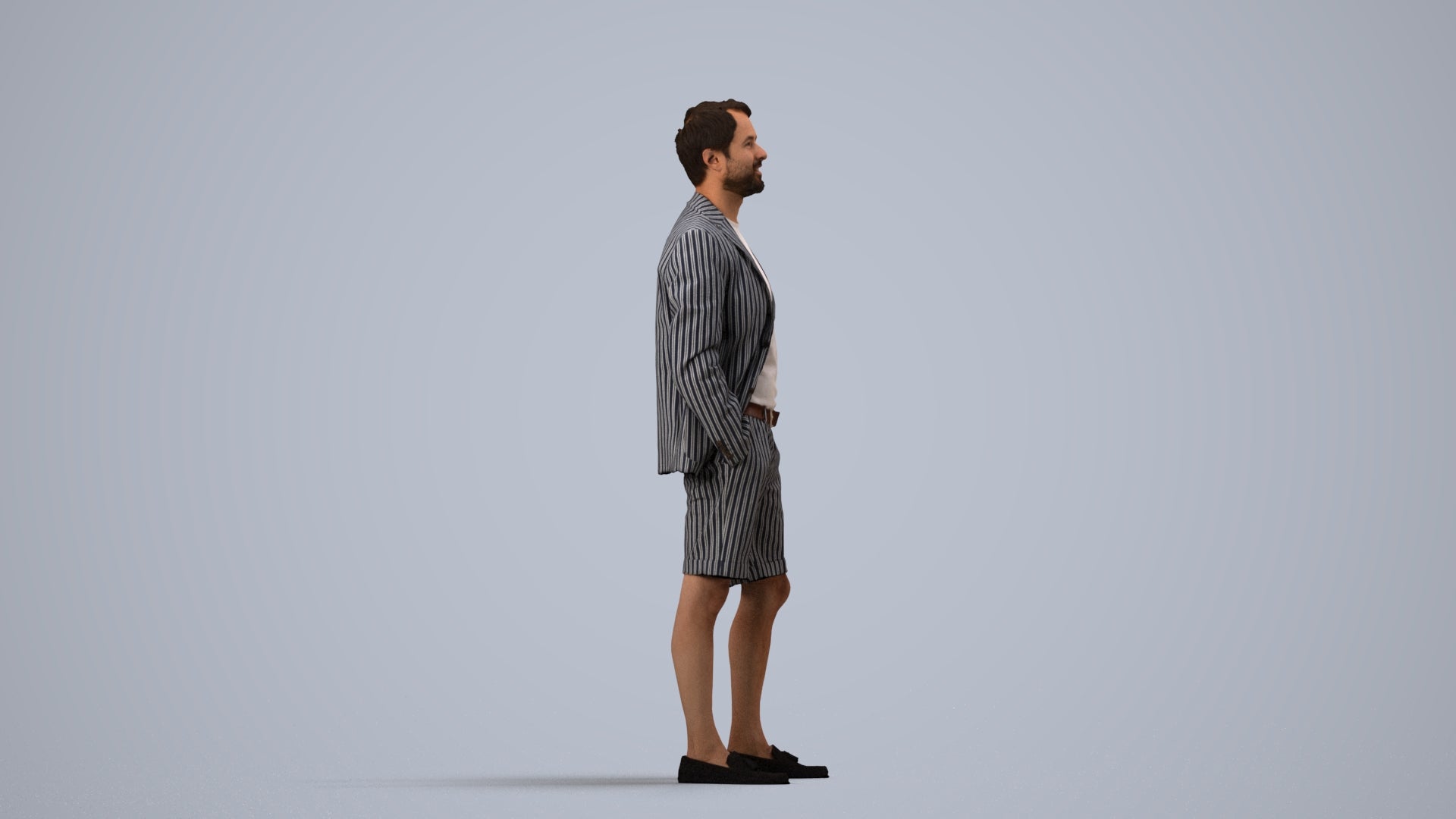 scanned 3D man business standing, photogrammetry people for Enscape and V-Ray, side view render