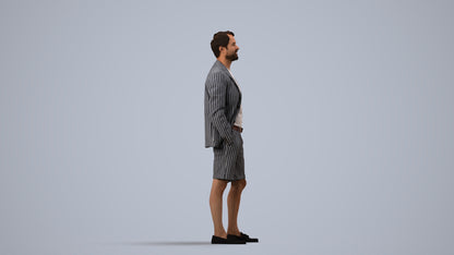 scanned 3D man business standing, photogrammetry people for Enscape and V-Ray, side view render