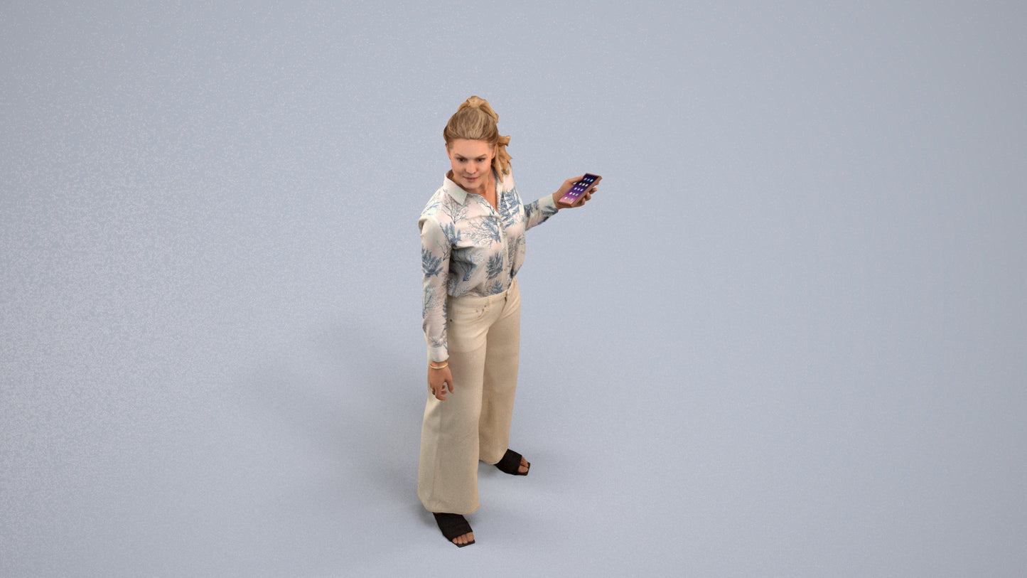 3D scanned woman standing casual, photorealistic archviz people for Enscape and SketchUp, back view render