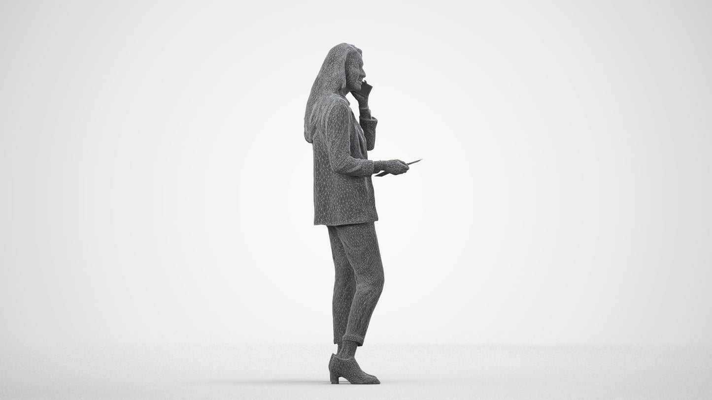 3D scanned woman business, photorealistic archviz people for Enscape and SketchUp, wireframe side view