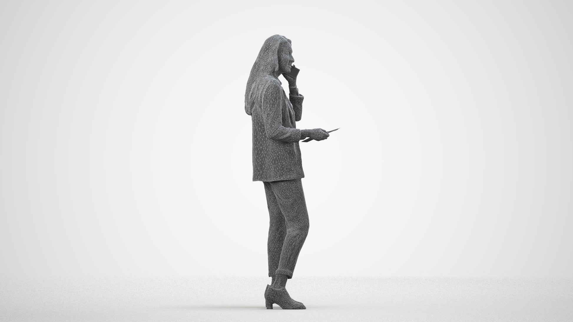 3D scanned woman business, photorealistic archviz people for Enscape and SketchUp, wireframe side view