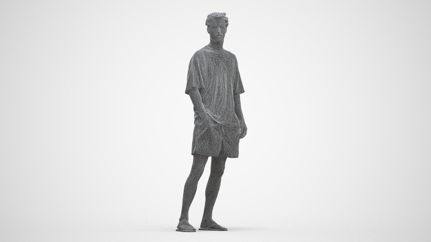 3D scanned man standing casual, photorealistic archviz people for Enscape and SketchUp, three-quarter front view render