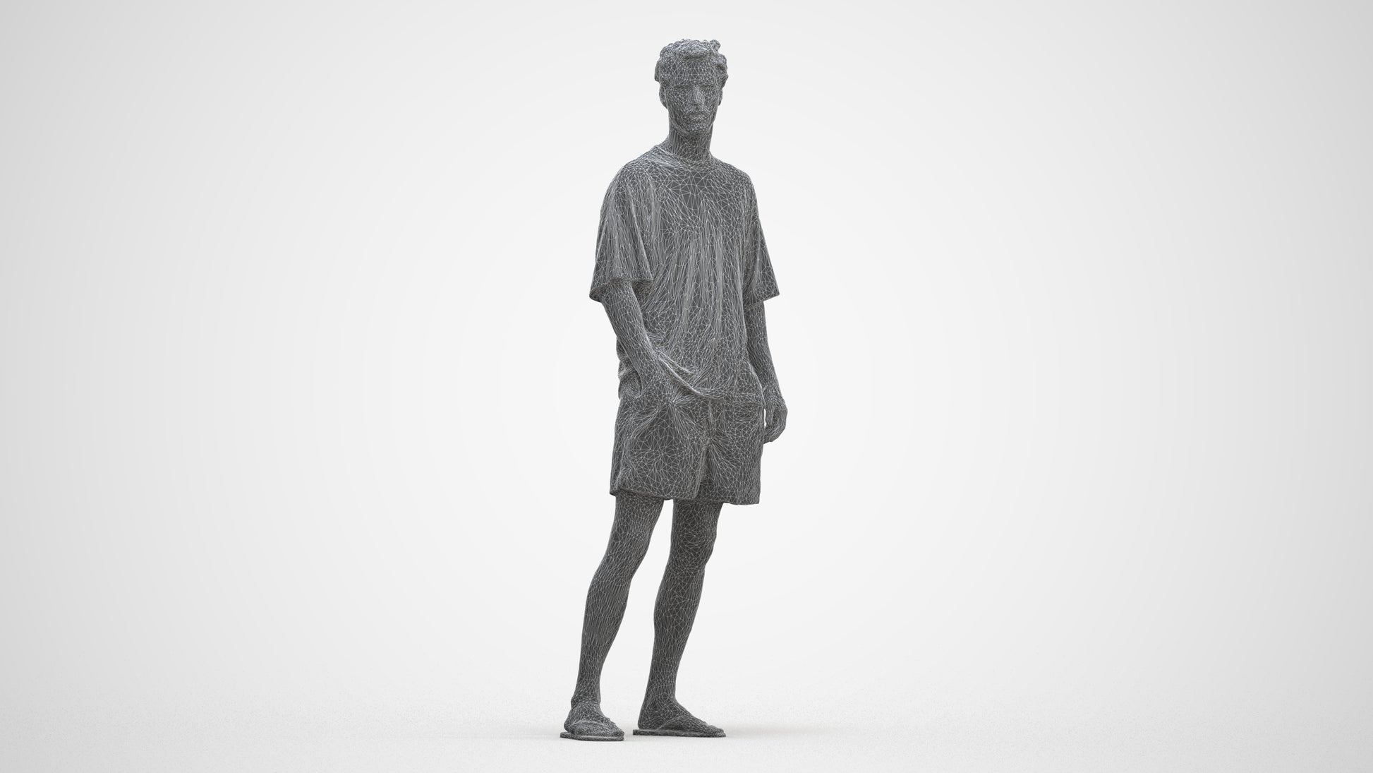 3D scanned man standing casual, photorealistic archviz people for Enscape and SketchUp, three-quarter front view render