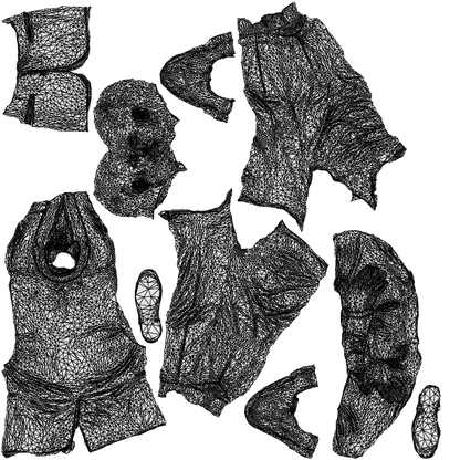 3D human model man business, photogrammetry scanned person for archviz, wireframe top-down view