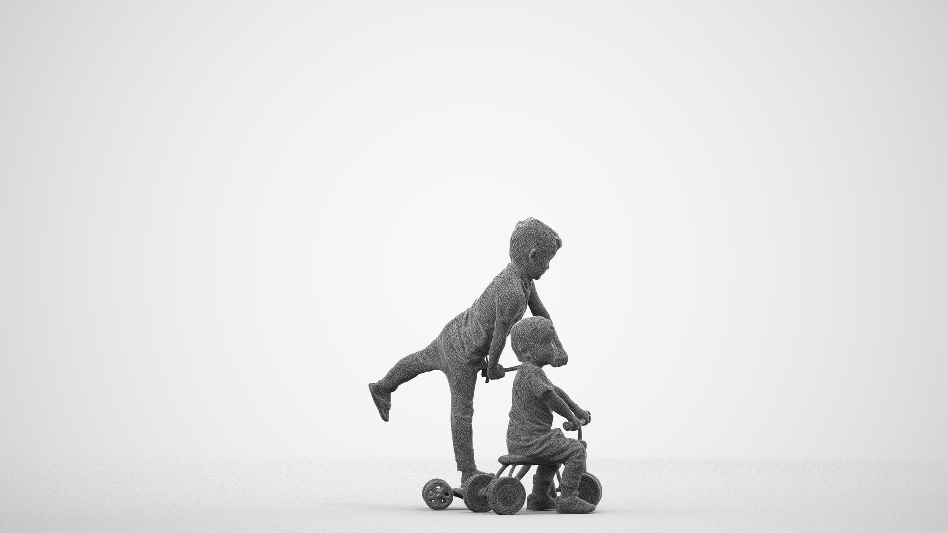 photogrammetry 3D boy casual kids, realistic human model archviz FBX, wireframe side view