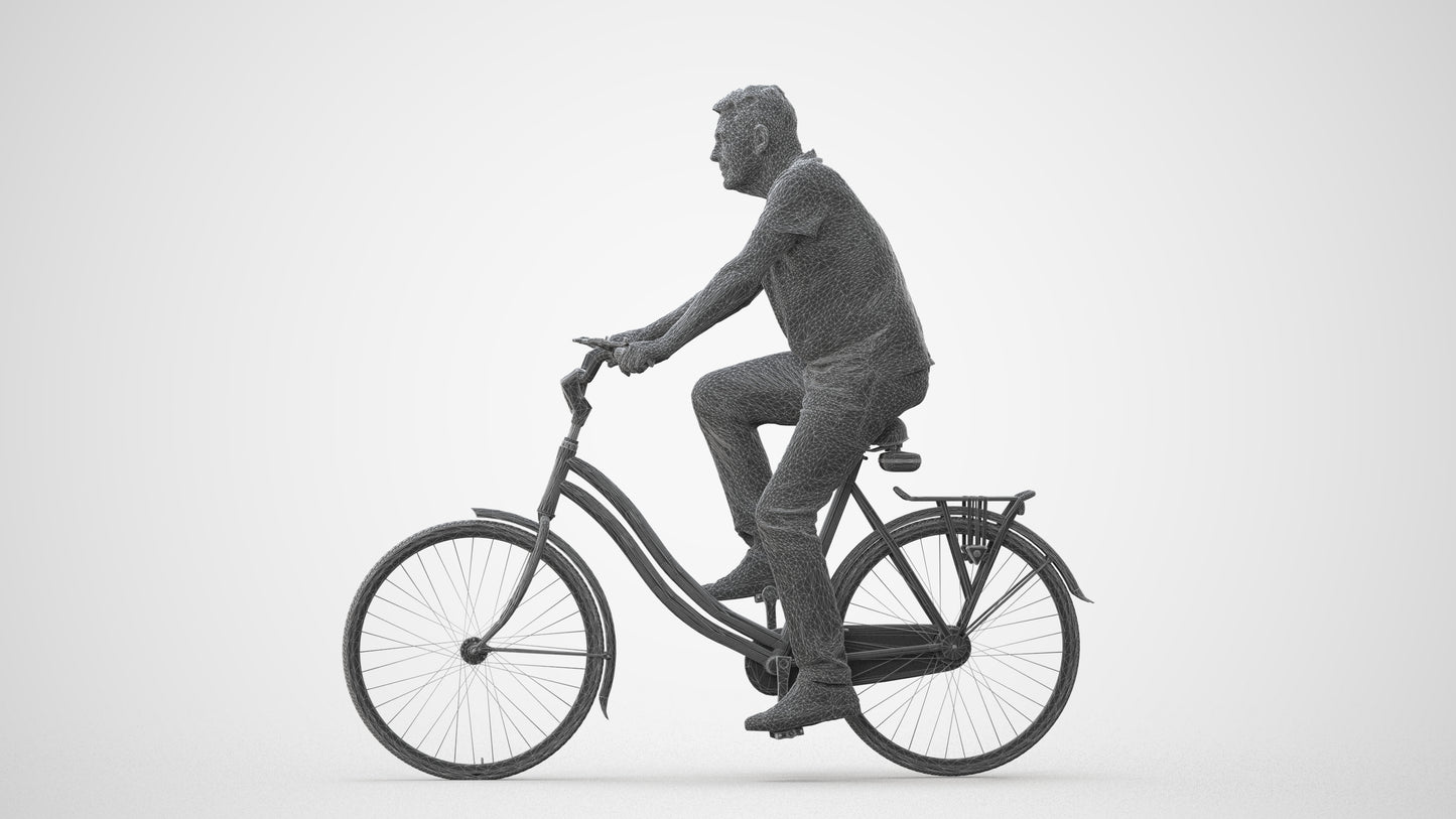 scanned 3D senior man casual cycling, photogrammetry people for Enscape and V-Ray, square thumbnail