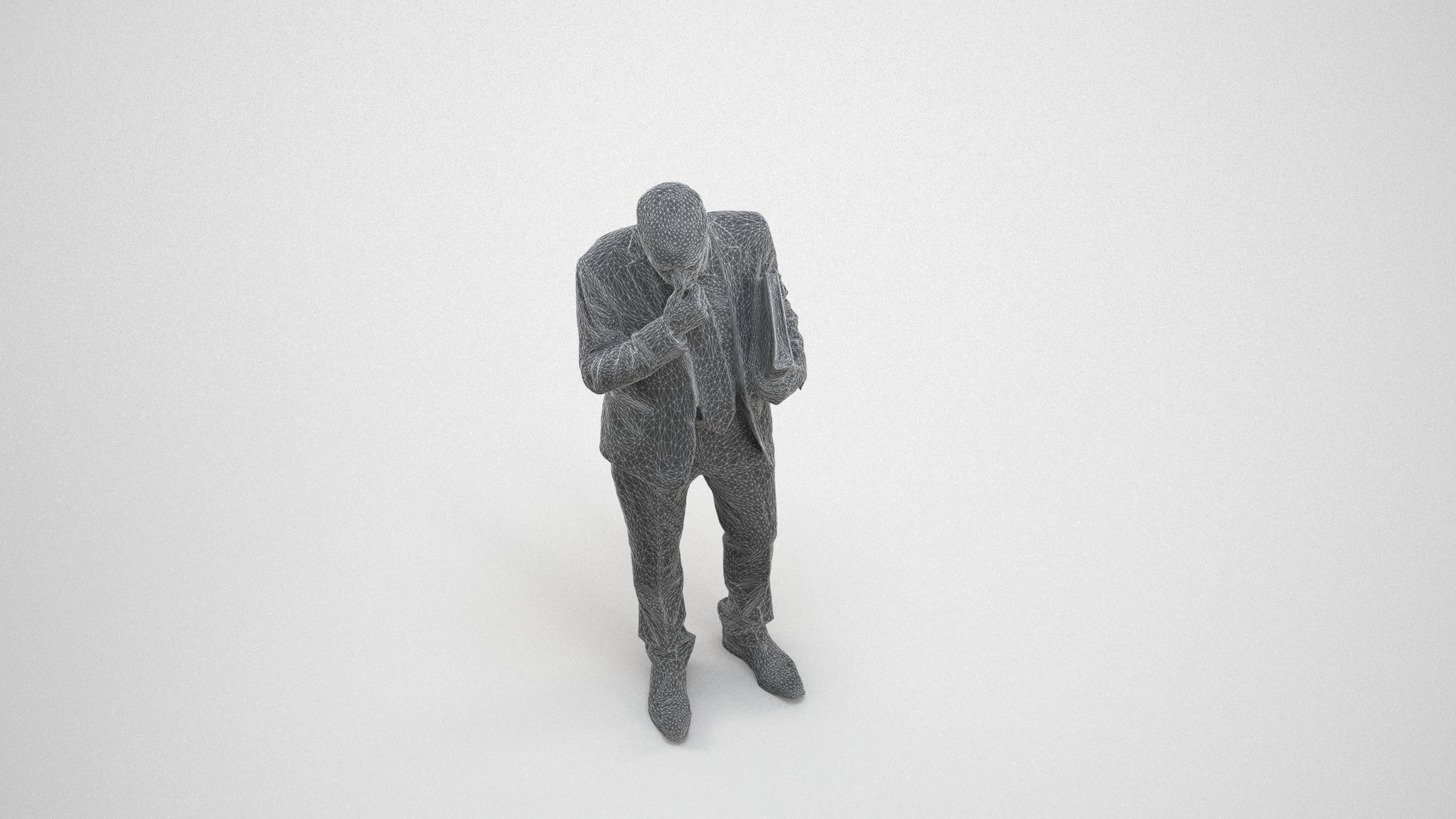 scanned 3D senior man business, photogrammetry people for Enscape and V-Ray, wireframe three-quarter view