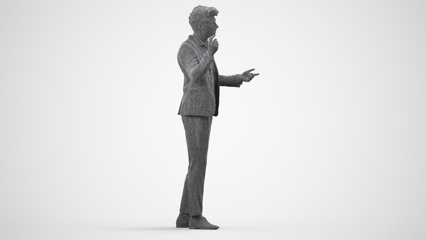 scanned 3D man business, photogrammetry people for Enscape and V-Ray, wireframe side view