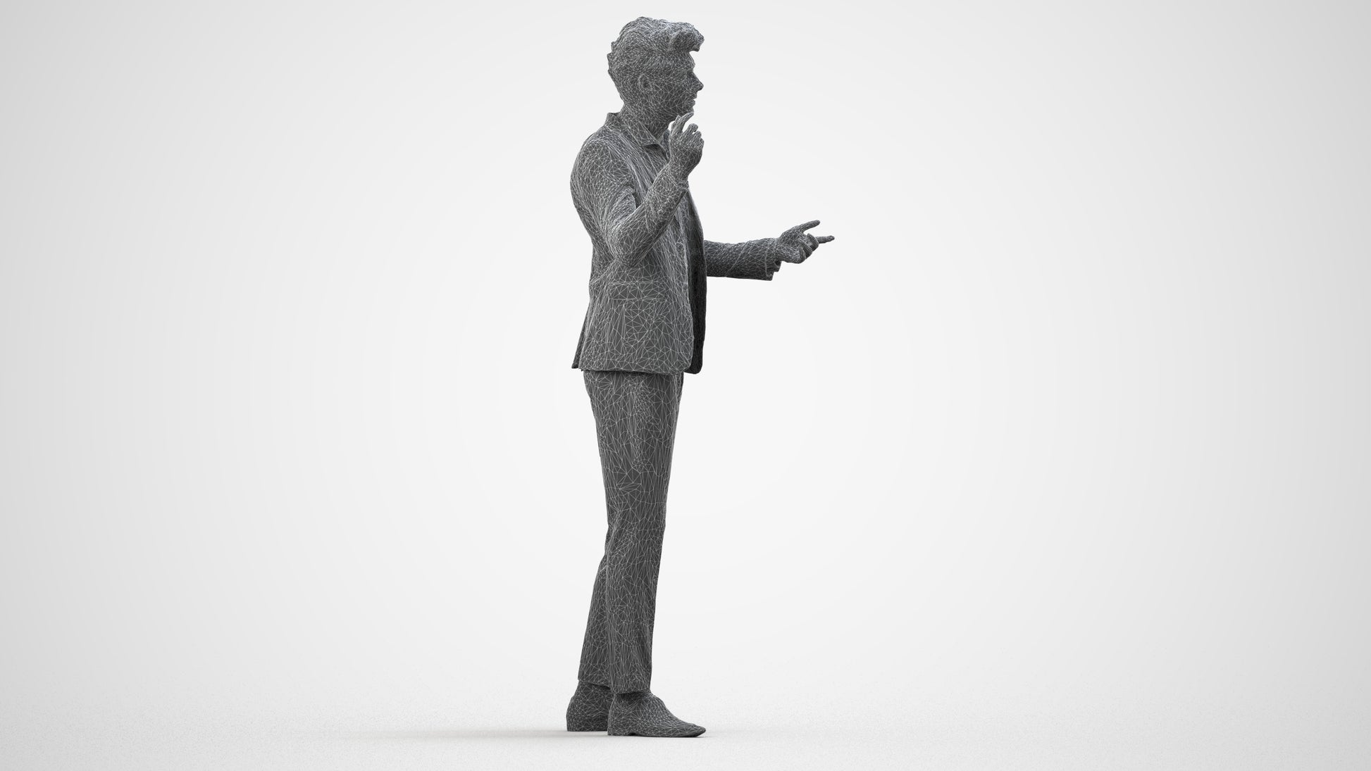scanned 3D man business, photogrammetry people for Enscape and V-Ray, wireframe side view