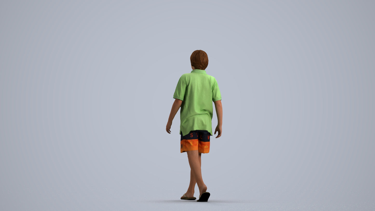 3D scanned boy kids, photorealistic archviz people for Enscape and SketchUp, front view render
