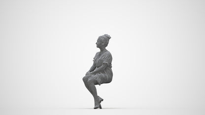 3D scanned woman sitting casual, photorealistic archviz people for Enscape and SketchUp, wireframe back view