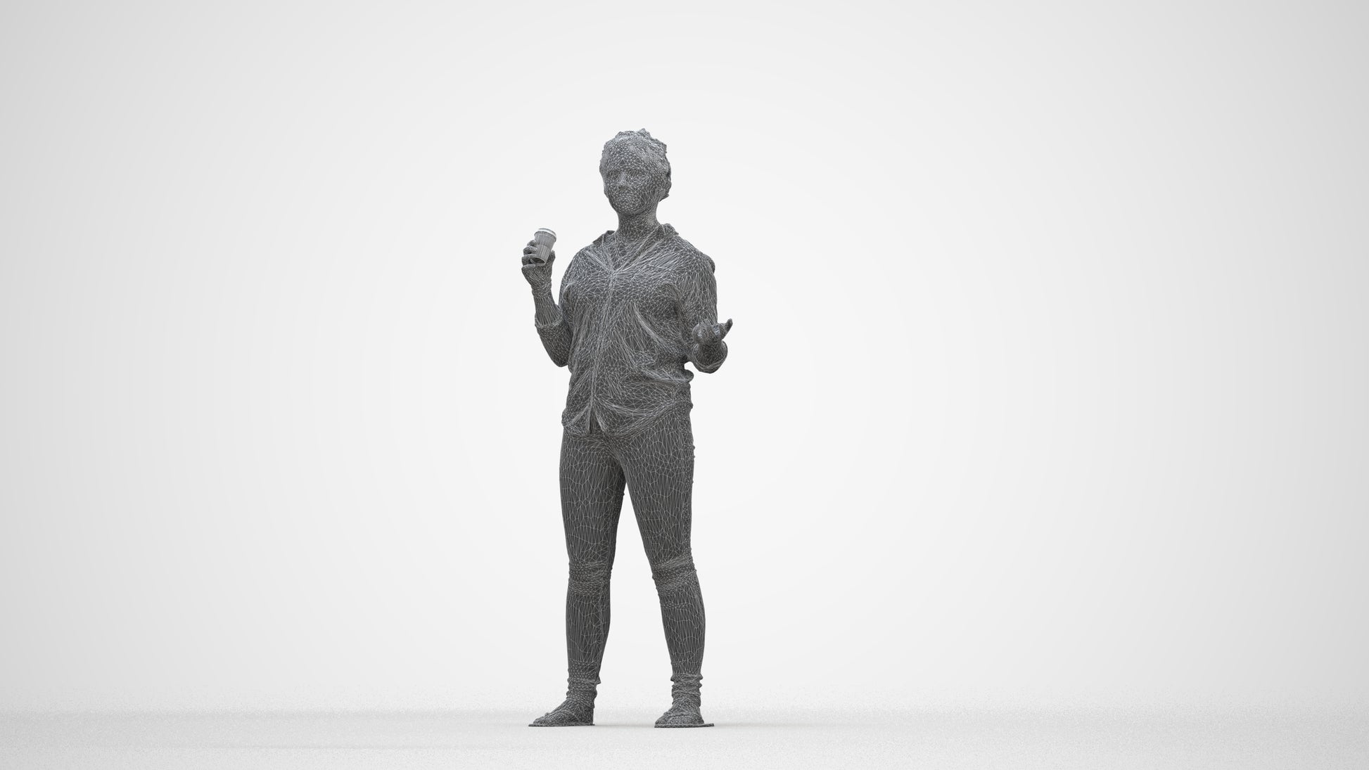 photogrammetry 3D woman casual standing, realistic human model archviz FBX, wireframe back view