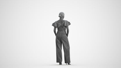 3D scanned woman standing business, photorealistic archviz people for Enscape and SketchUp, wireframe front view