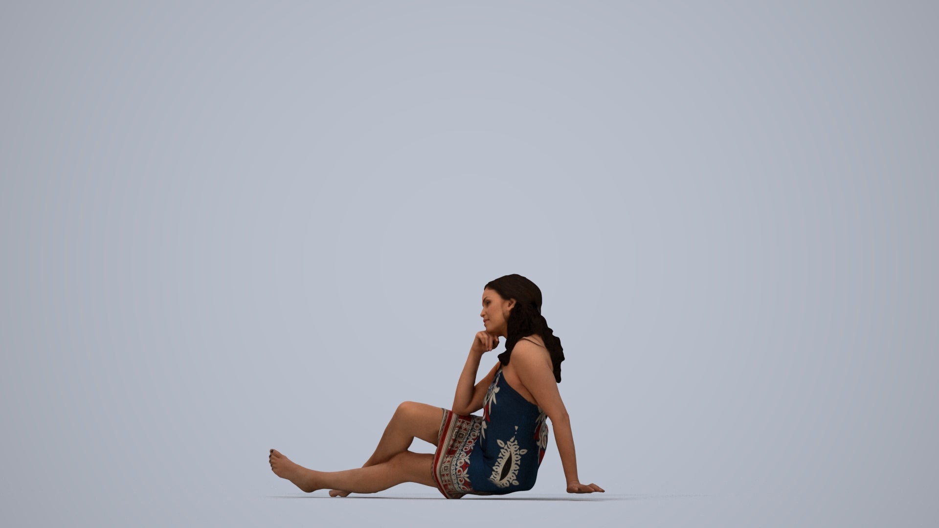 3D people model woman pool, scanned human for 3ds Max rendering, top-down view render