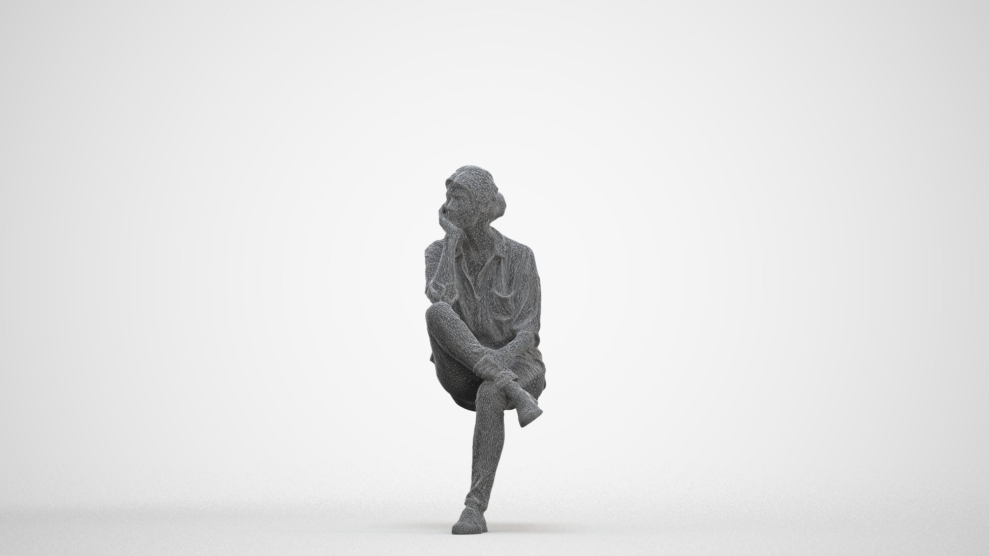 scanned 3D woman casual sitting, photogrammetry people for Enscape and V-Ray, three-quarter front view render
