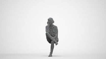 scanned 3D woman casual sitting, photogrammetry people for Enscape and V-Ray, three-quarter front view render