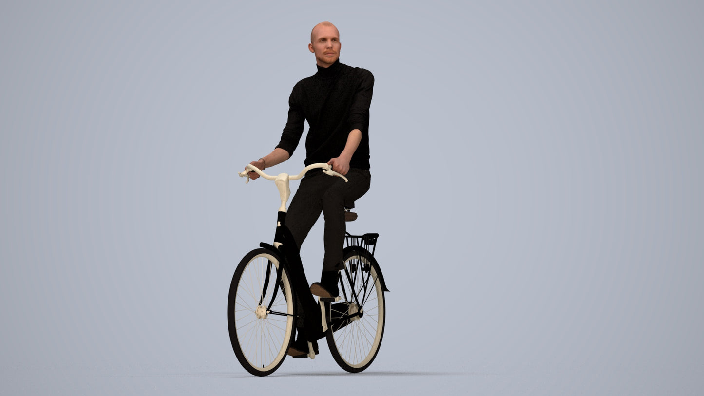 realistic 3D human man casual cycling, archviz people FBX OBJ for Blender, top-down view render