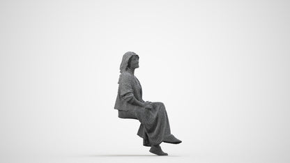 3D people model woman casual sitting, scanned human for 3ds Max rendering, wireframe side view
