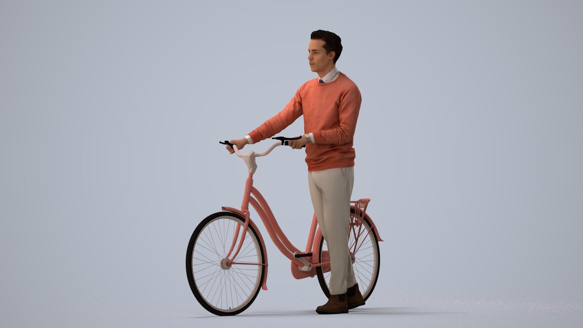 3D people model man casual cycling, scanned human for 3ds Max rendering, three-quarter view render