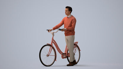 3D people model man casual cycling, scanned human for 3ds Max rendering, three-quarter view render