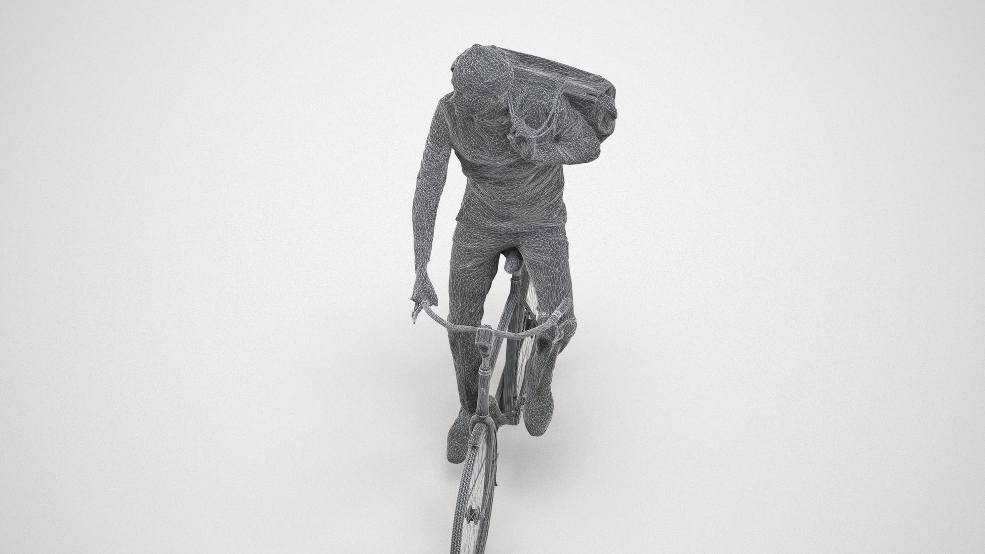 scanned 3D man casual cycling, photogrammetry people for Enscape and V-Ray, wireframe three-quarter view