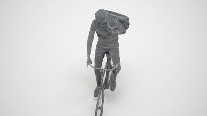 scanned 3D man casual cycling, photogrammetry people for Enscape and V-Ray, wireframe three-quarter view