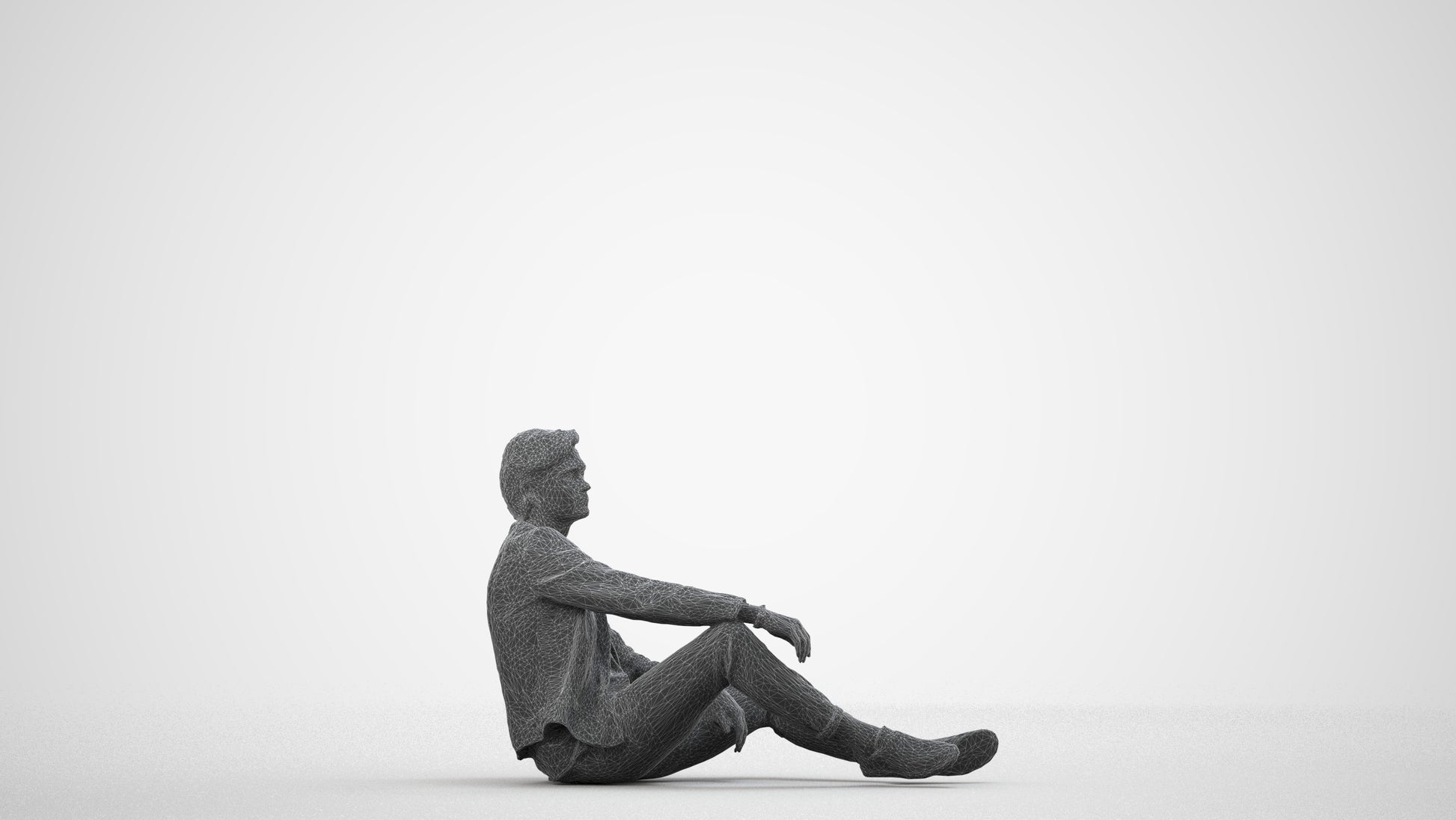 realistic 3D people man casual sitting, render-ready for V-Ray and Corona, FBX OBJ, wireframe side view