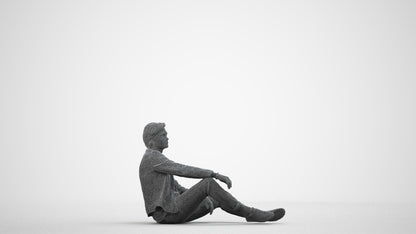 realistic 3D people man casual sitting, render-ready for V-Ray and Corona, FBX OBJ, wireframe side view