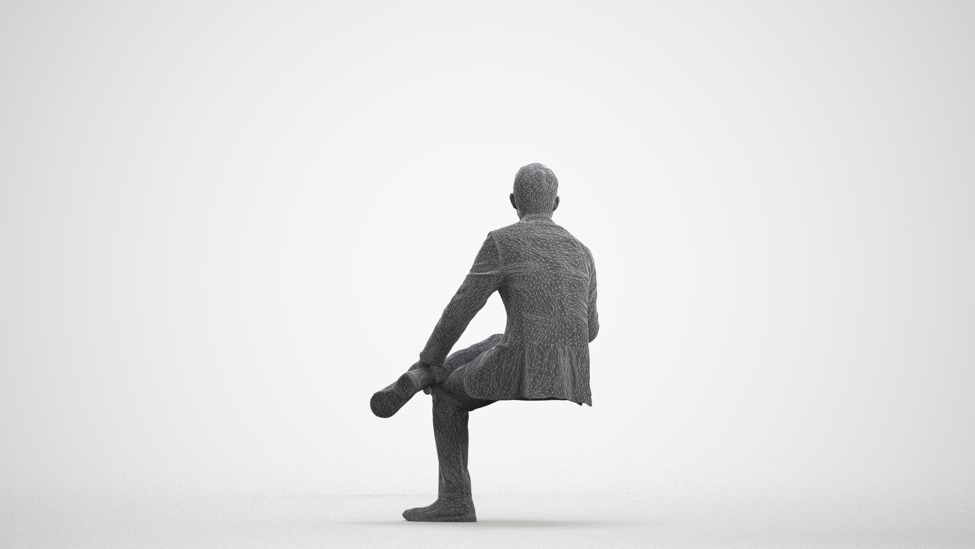 3D people model man business, scanned human for 3ds Max rendering, wireframe front view